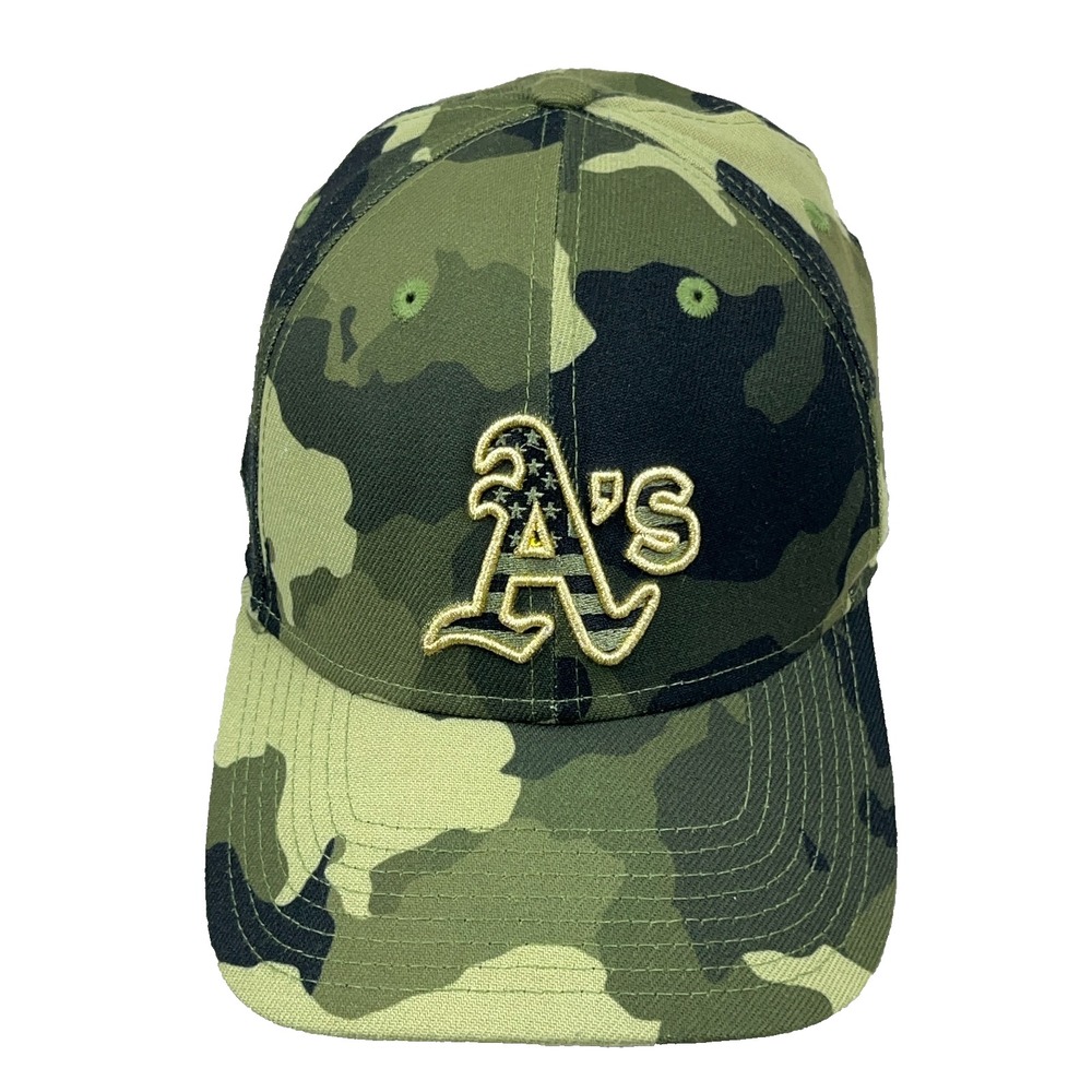 Oakland Athletics Hat Cap Stretch Flex Fit Size M/L Green Camo Salute To Troops